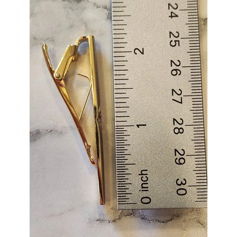 Vintage Gold Tone Tie Clip With Rhinestone Accent